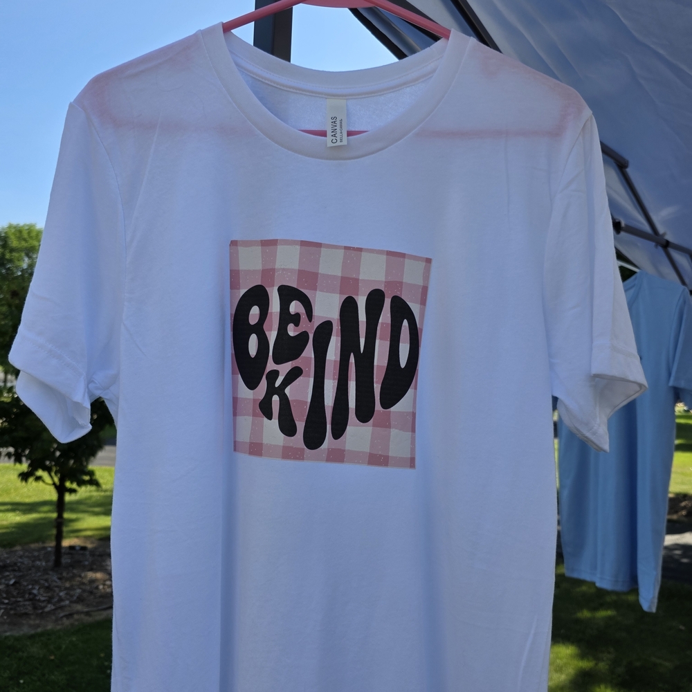 Womens 'Be Kind' T-Shirt - White and Pink